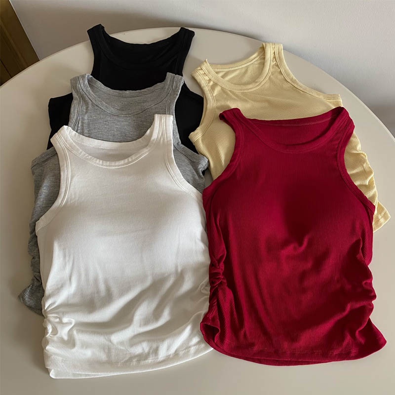 Áo tank top Không Tay Màu Sắc Trơn Có Đệm Ngực Dành Cho Nữ