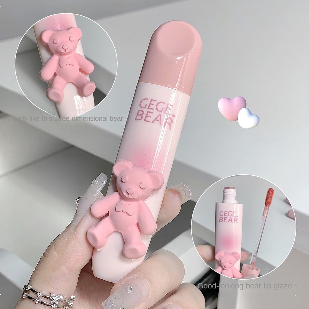 Gege bear lip gloss cute pink bear matte moisturize water proof lasting không dễ phai màu son môi đầy màu sắc nổi bật