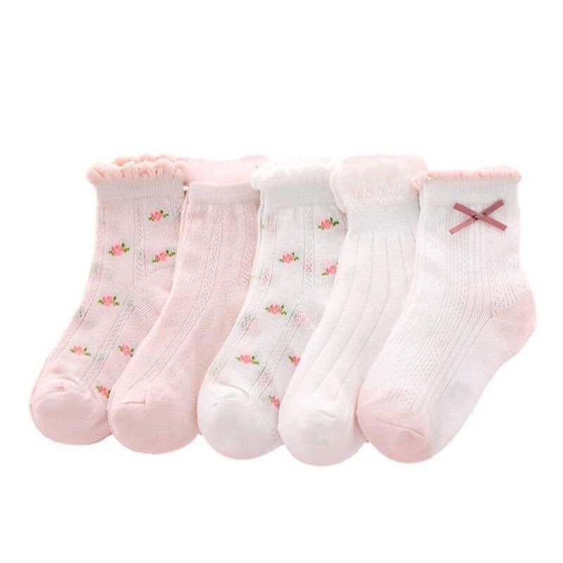 Set 5 Đôi Vớ cotton Xuân Hè In Họa Tiết Hoa Dễ Thương Cho Bé Gái