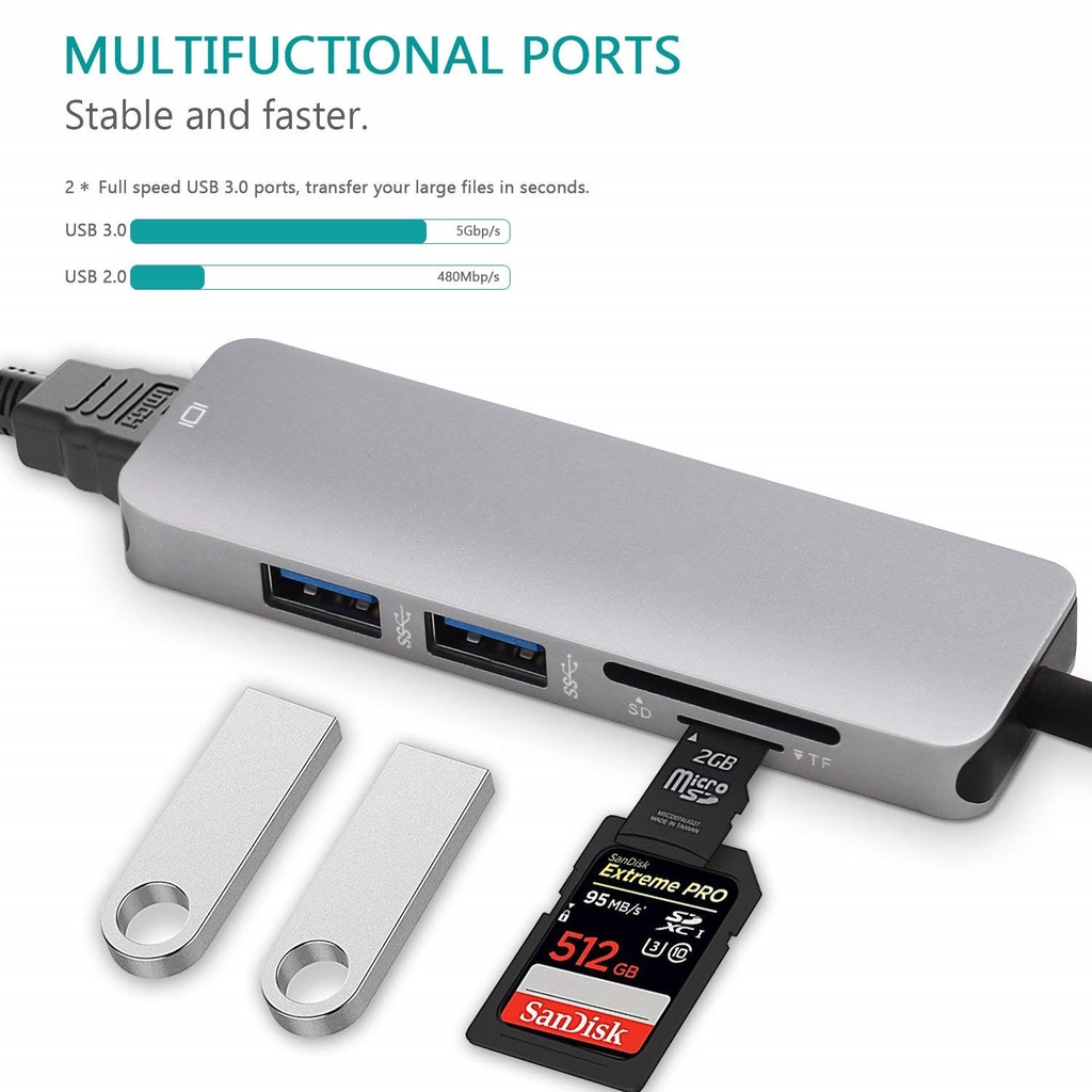 Usb 3.1 type-c hub to hdmi-tương thích adapter 4k thunderbolt 3 usb c hub tf sd reader slot pd cho macbook pro / air / huawei mate
