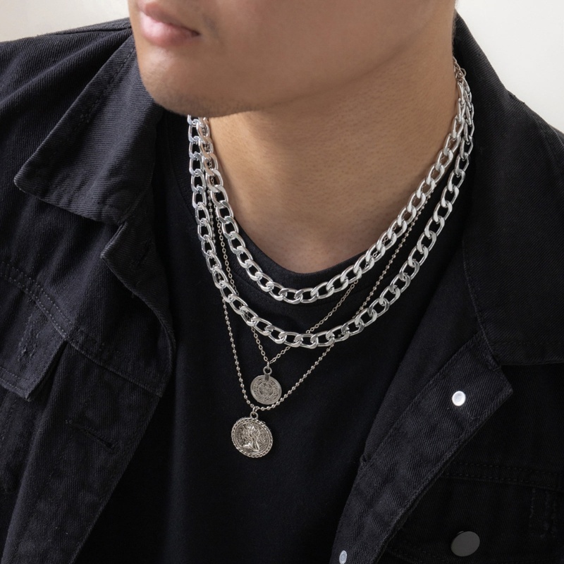 Set 4 Vòng cổ Mặt Tròn Khắc Hình Chân Dung Nữ Hoàng Phong Cách Hip hop