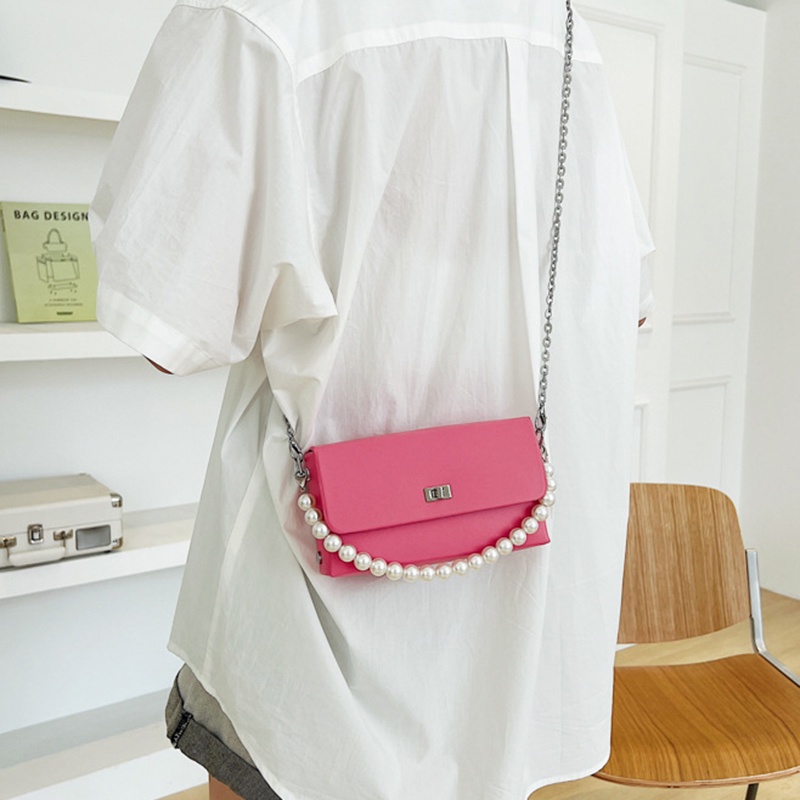 Ielgy Túi Đeo Chéo Vai Hình Chữ Nhật Dây Chuỗi Ngọc Trai Đơn Giản Màu Trơn Phong Cách Nghệ Thuật Cao Cấp Cho Nữ