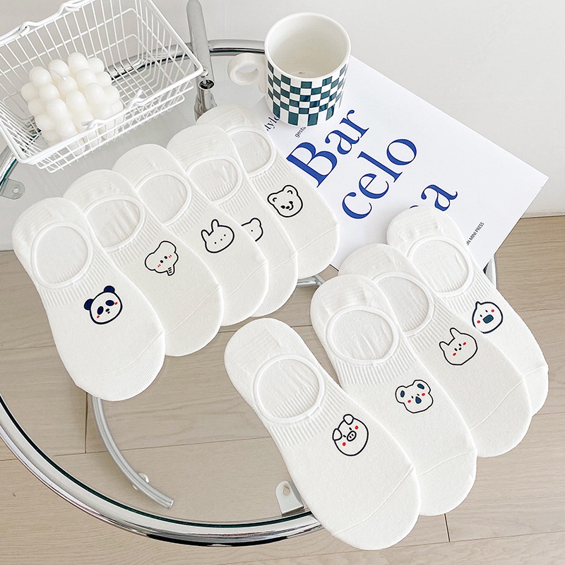 Tất Trắng Thoáng Khí In Họa Tiết Thú Hoạt Hình Dễ Thương Thời Trang Mùa Hè Cho Nữ