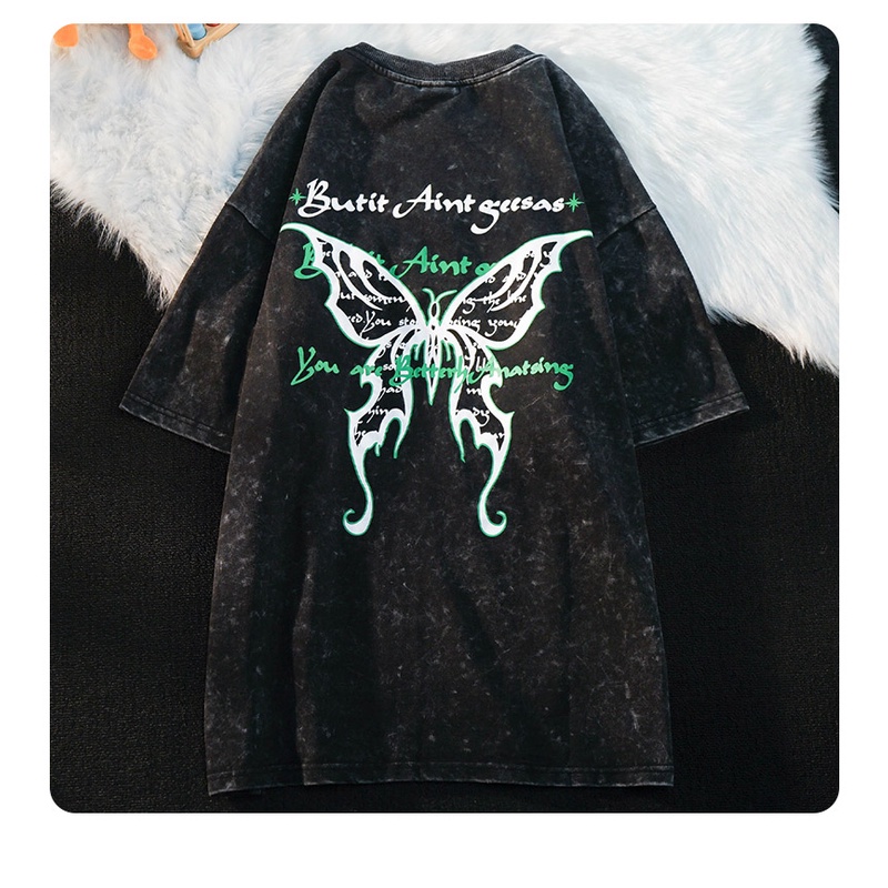 NRVP Áo Thun Đen 100% Cotton Tay Ngắn Dáng Rộng In Hoạ Tiết Độc Đáo