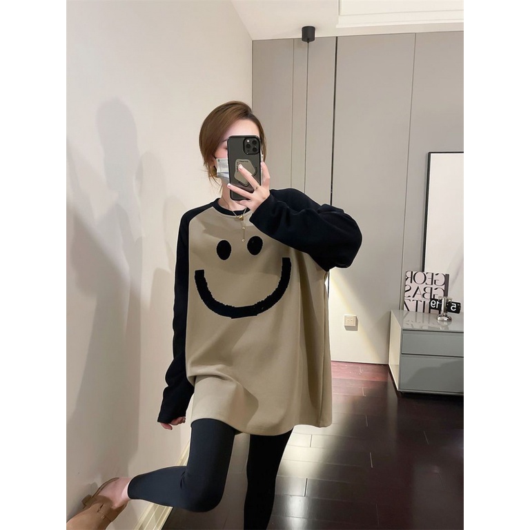 Áo Thun Tay Dài Oversized Cổ Tròn Cho Nữ