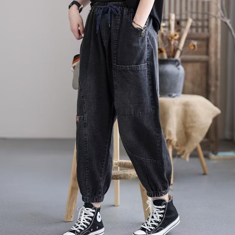 IELGY Quần jeans Lưng Cao Có Túi Phong Cách retro Cho Nữ