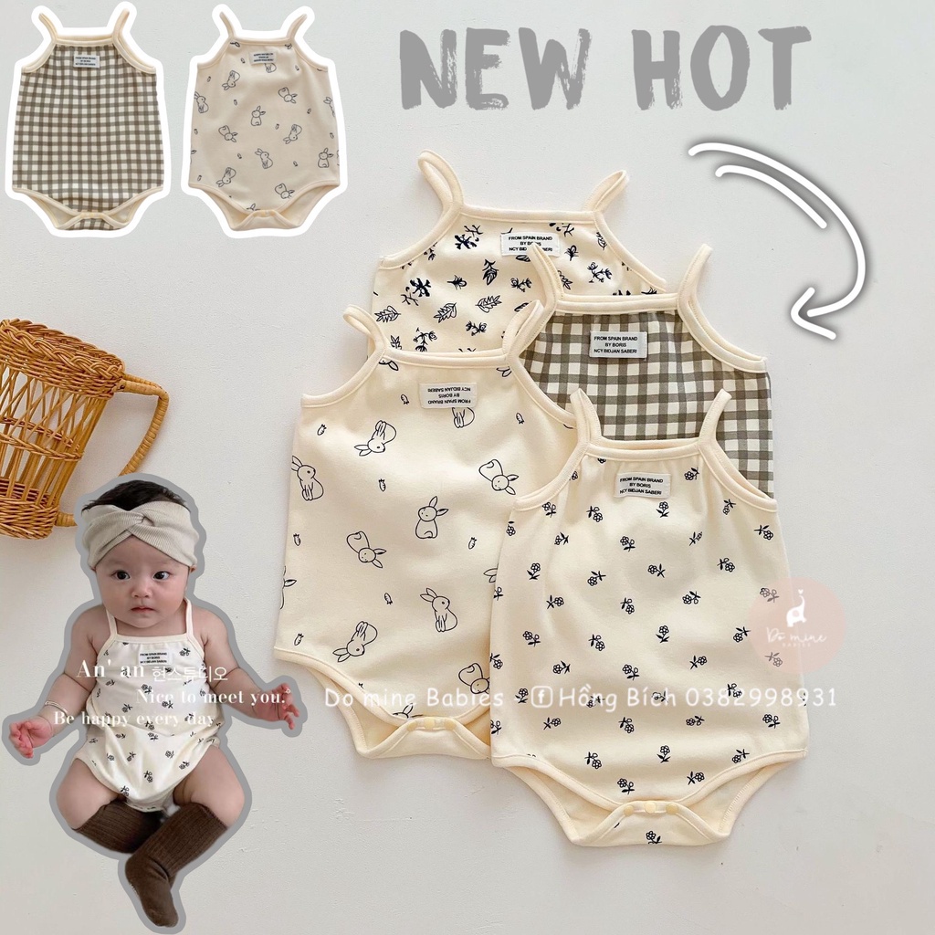 Body hai dây vải cotton thun co dãn hàn cho em bé trai em bé gái sơ sinh từ 3-18 tháng nặng 6-12kg