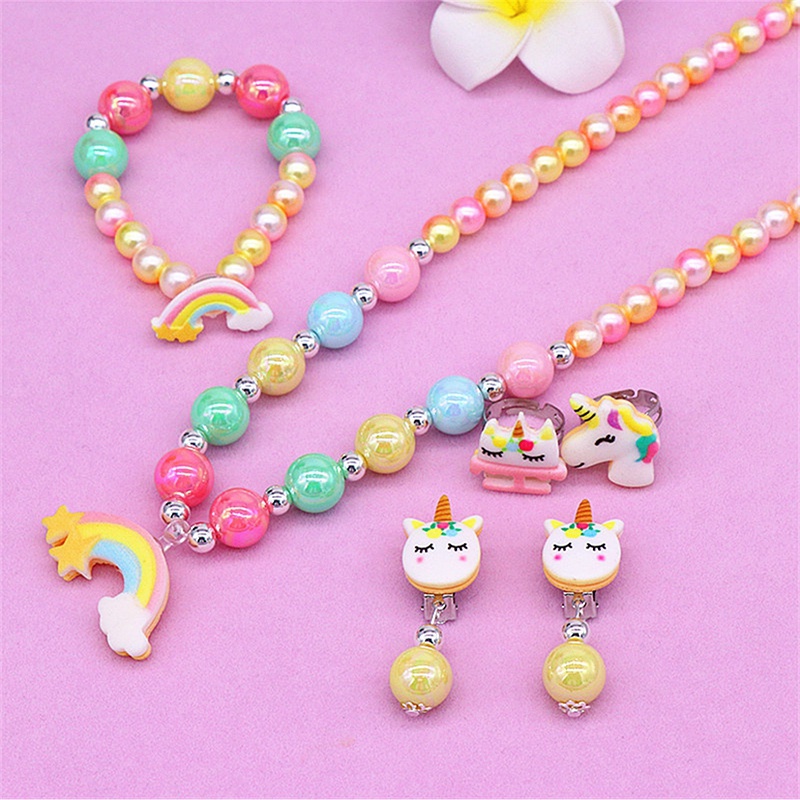 Set 2 / 6 Món Trang Sức Gồm Vòng cổ / Vòng Tay / Nhẫn / Bông Tai Hình Kỳ Lân Dễ Thương Cho Bé Gái