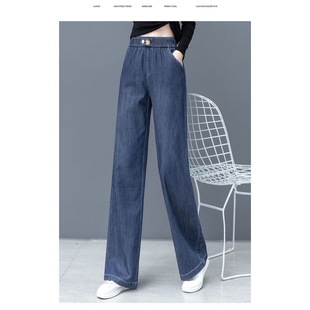 Quần Denim Lưng Thun Ống Rộng Mềm Mại Thời Trang Mùa Hè 2023 Cho Nữ