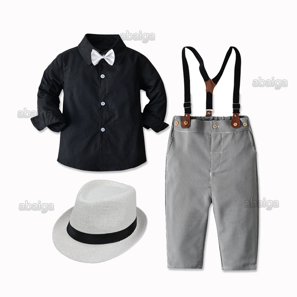 Bộ Trang Phục Áo Sơ Mi Tay Dài Màu Đen / Xám / Xám + Quần Tuxedo Thời Trang Dự Tiệc Cho Bé Trai 1-5 Tuổi