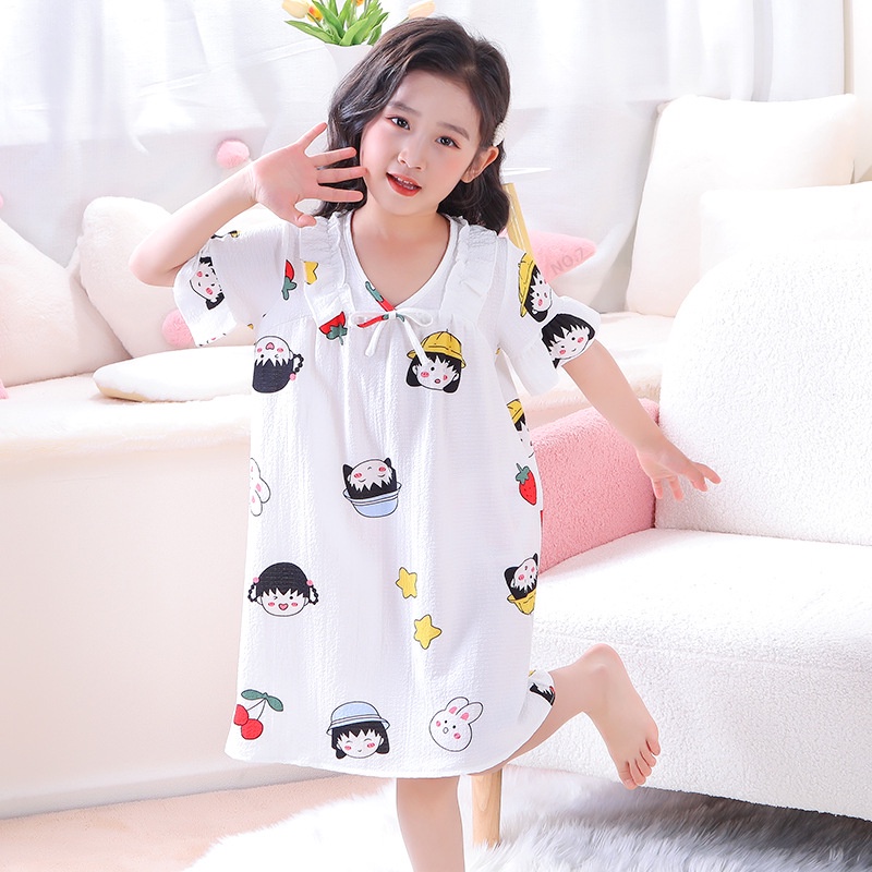 【YAOEENH】 Ngủ Tay Ngắn 95-150cm In Họa Tiết Hoạt Hình Dễ Thương Cho Bé Gái