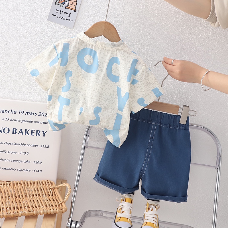 Bộ Áo Sơ Mi Tay Ngắn Phối Quần Short Vải Cotton Thời Trang Mùa Hè Cho Bé Trai