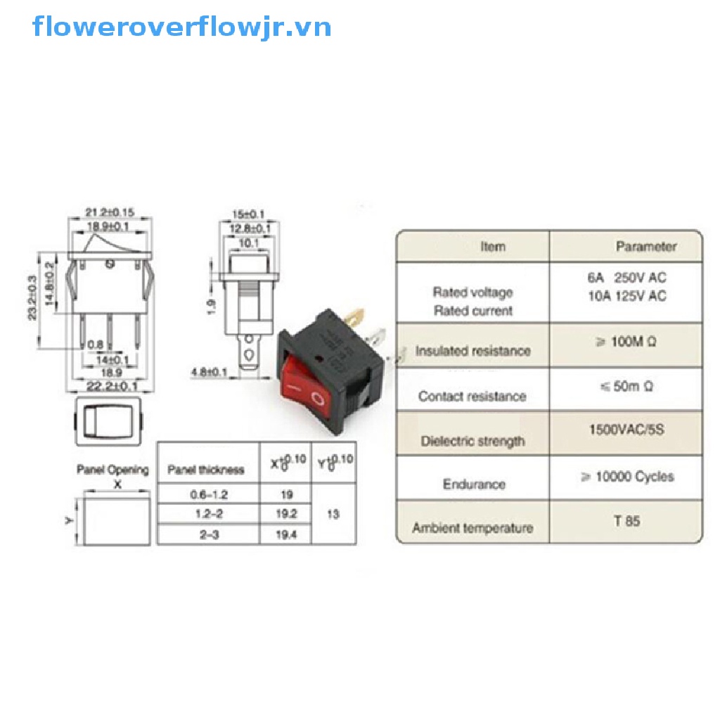 Set 5 Công Tắc Nhấn Tắt 2 Vị Trí 15 * 21MM KCD1 2 / 3Pin