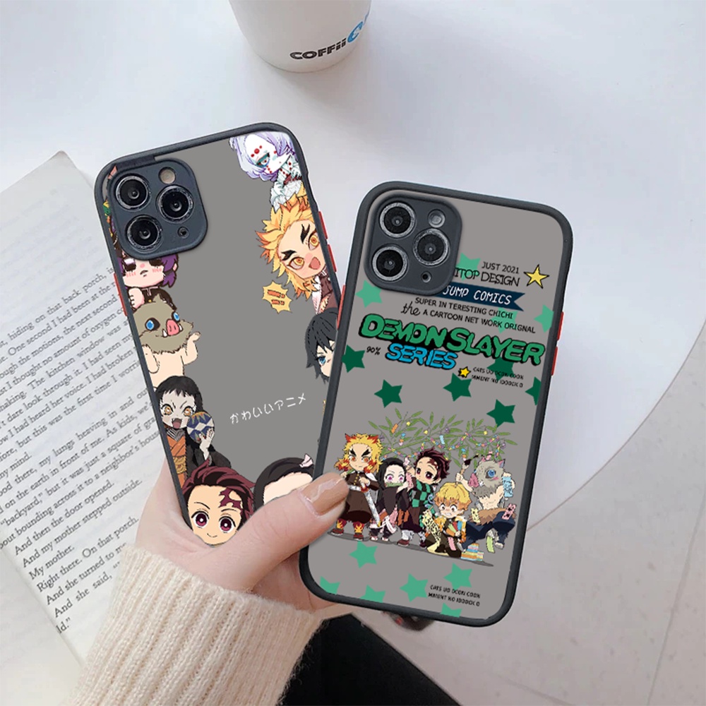 Ốp Điện Thoại Nhựa PC Cứng Mặt Nhám Hình Anime Demon Slayer Cho iPhone 14 Pro Max 11 12 13 XR X XS 7 8 SE 2022