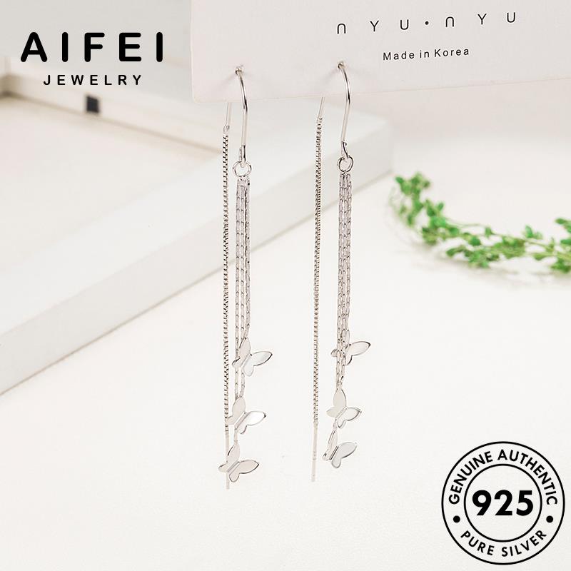 AIFEI JEWELRY kiện thật khuyên nguyên tròn Thời bướm bông trang nữ xỏ hàn bản quốc vành bạc tua khí tai sức thời tính phụ 925 E756
