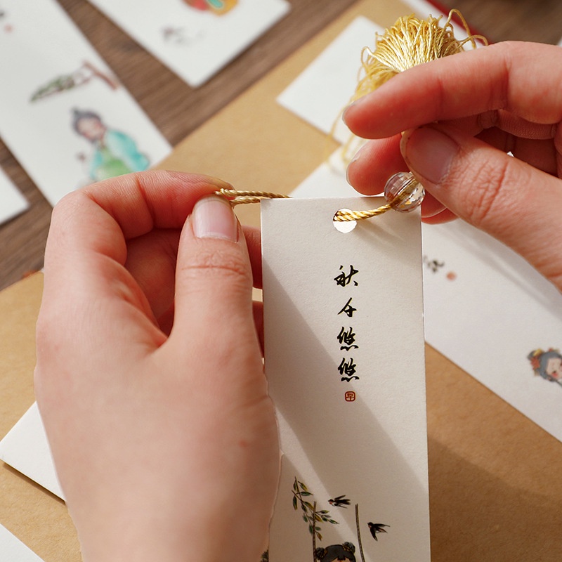 Set 8 Thẻ Đánh Dấu Trang Sách Hình Cô Gái Phong Cách Trung Hoa Sáng Tạo