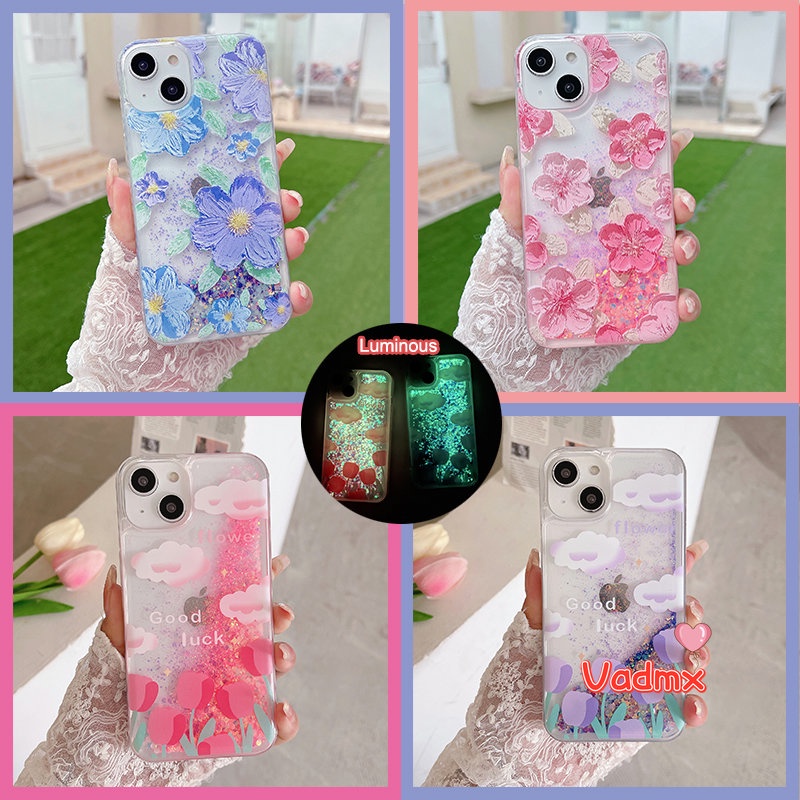 Ốp lưng mềm long lanh cho redmi note 12 pro 10 pro 5g k50 k40 k30 pro bling chất lỏng chảy dạ quang vỏ điện thoại hoa tulip gấu thỏ bìa mềm