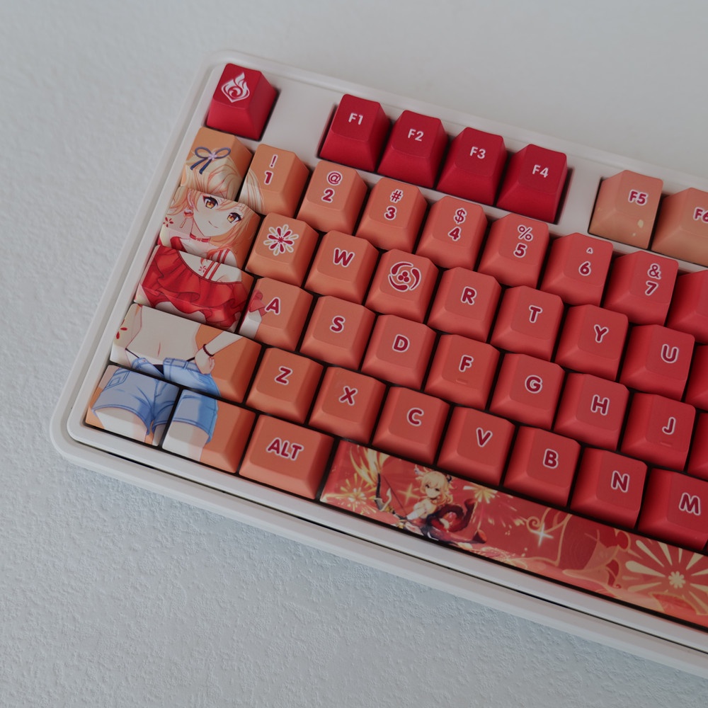 132 Phím Yoimiya Keycaps Cherry Profile Anime Genshin Impact PBT Dye Sub Bàn phím cơ Keycap