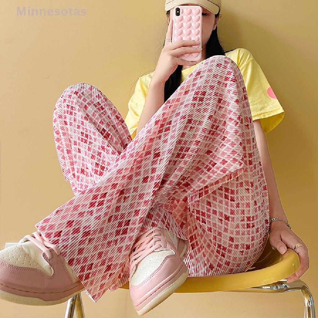 Quần Ống Rộng Pring Mỏng Lưng Thun Xếp Ly Màu Sáng Thời Trang Đường Phố Bohemian Mùa Xuân Hè MNS