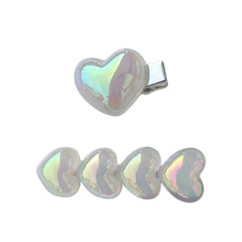 Kẹp Tóc Mỏ Vịt Hình Trái Tim Màu Trắng Lấp Lánh Chống Trượt Thời Trang Xuân Hè Cho Nữ