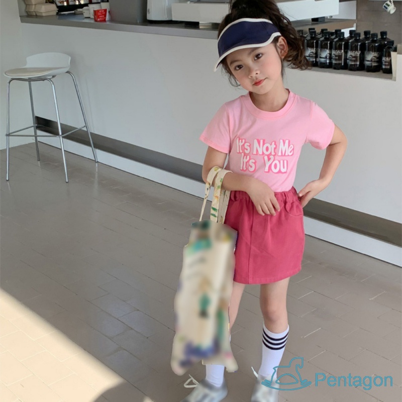 Set Áo Thun Tay Ngắn Phối Chân Váy Thời Trang Hàn Quốc Xinh Xắn Cho Bé Gái