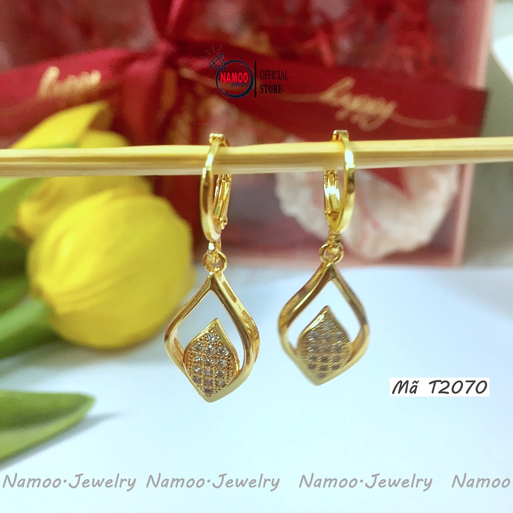 Khuyên Tai Hình Chiếc Lá T2070 Đính Đá Dáng Dài