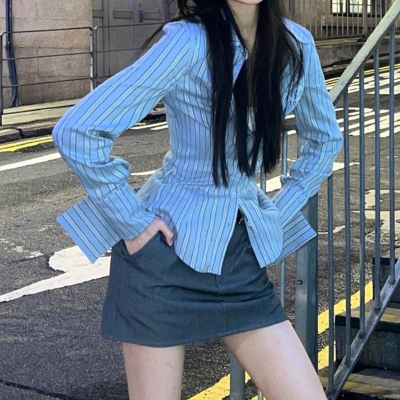 IELGY Áo Sơ Mi Tay Lỡ Ôm Eo Phong Cách Mỹ Thời Trang Cho Nữ