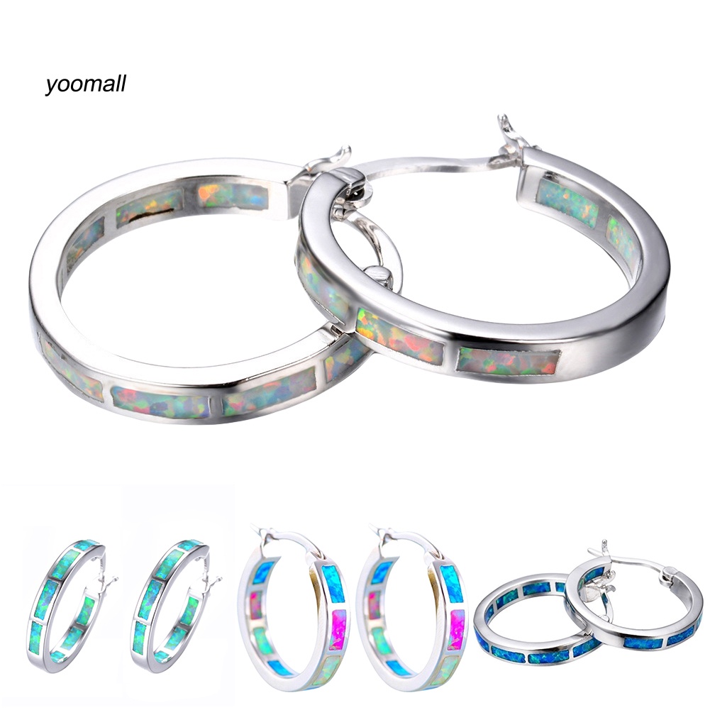 Khuyên Tai Nữ Dạng Vòng Tròn Đính Đá Opal Giả Nhiều Màu