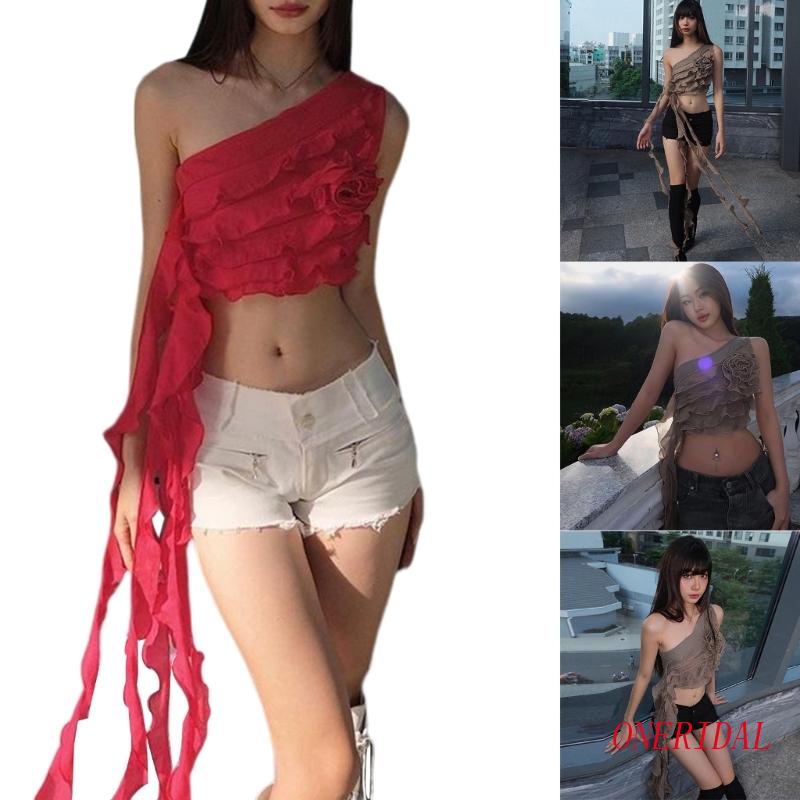 Áo Croptop Không Tay Phối Tua Rua Họa Tiết Hoa 3D Phong Cách Cổ Điển Dành Cho Nữ