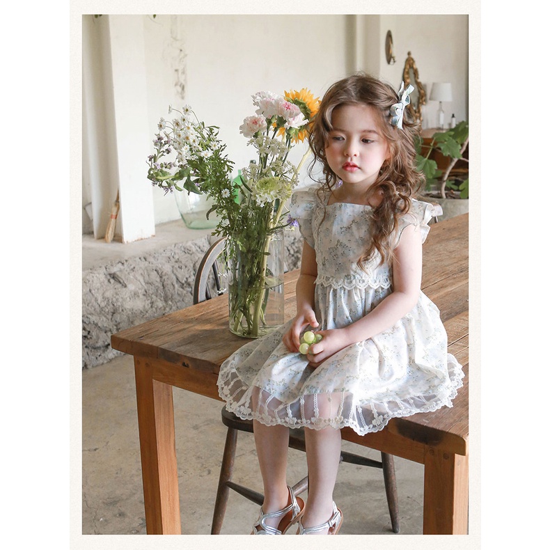 Đầm Hai Dây Phối Ren Hoa Thời Trang Mùa Hè Hàn Quốc 2023 Cho Bé Gái