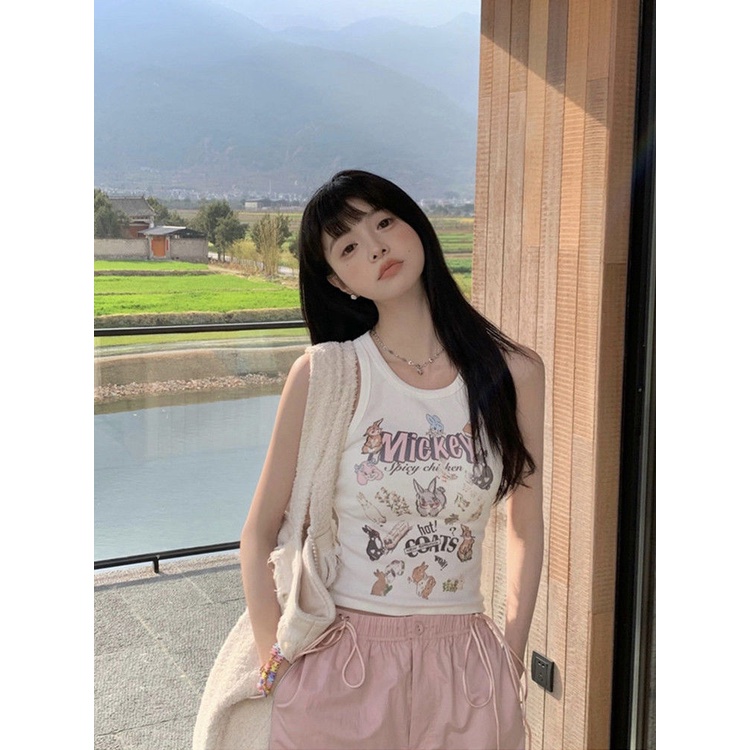 COZOK Áo Sát Nách Dáng Ôm In Hoạt Hình Thời Trang Trẻ Trung