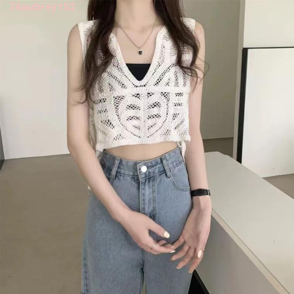 Au Breyb Áo Dệt Kim Cotton Không Tay Cổ Chữ V Khoét Sâu Co Giãn Thời Trang Mùa Hè