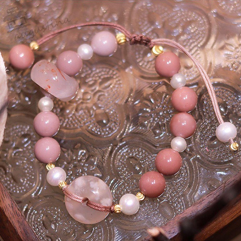 Vòng Đeo Tay Bùa Hộ Mệnh AUGUSTINA Phối Hạt Tròn Họa Tiết Hoa Anh Đào Dễ Thương Thời Trang Cho Nữ