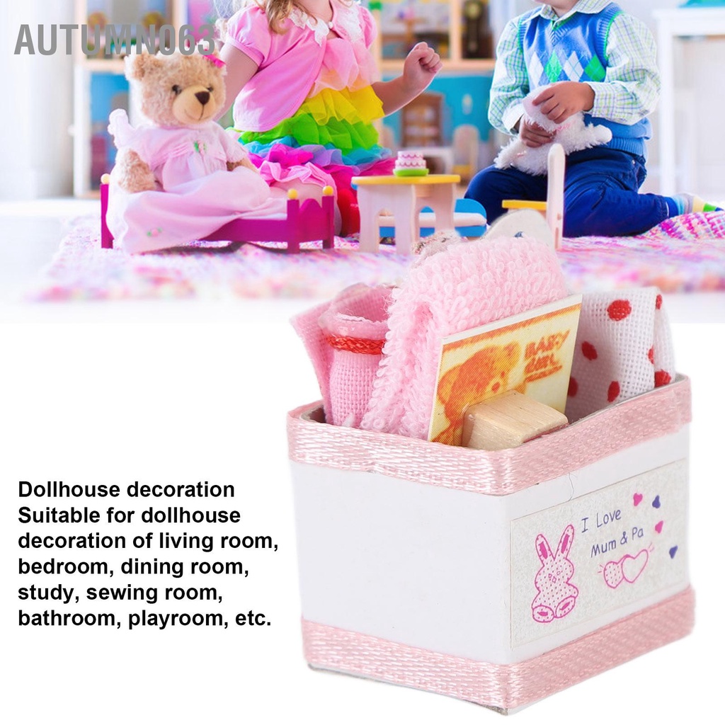 Autumn063 Nhà Búp Bê Hộp Đồ Chơi Cho Bé Màu Hồng Dễ Thương Thu Nhỏ Rổ Kèm 1/12 Phụ Kiện