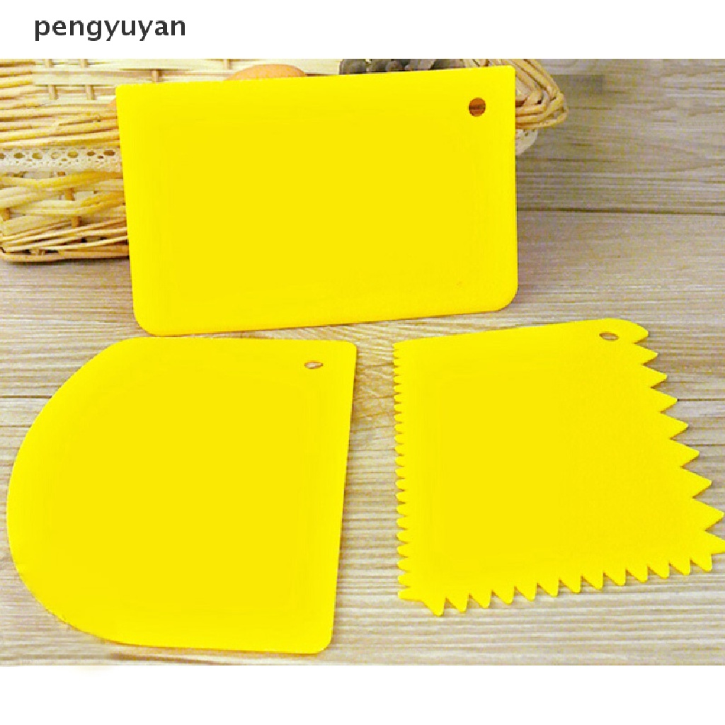 [pengyuyan] Set 3 Dụng Cụ Cạo Tạo Hình Trang Trí Bánh Kem Bằng Nhựa Trơn Mịn [Mới]