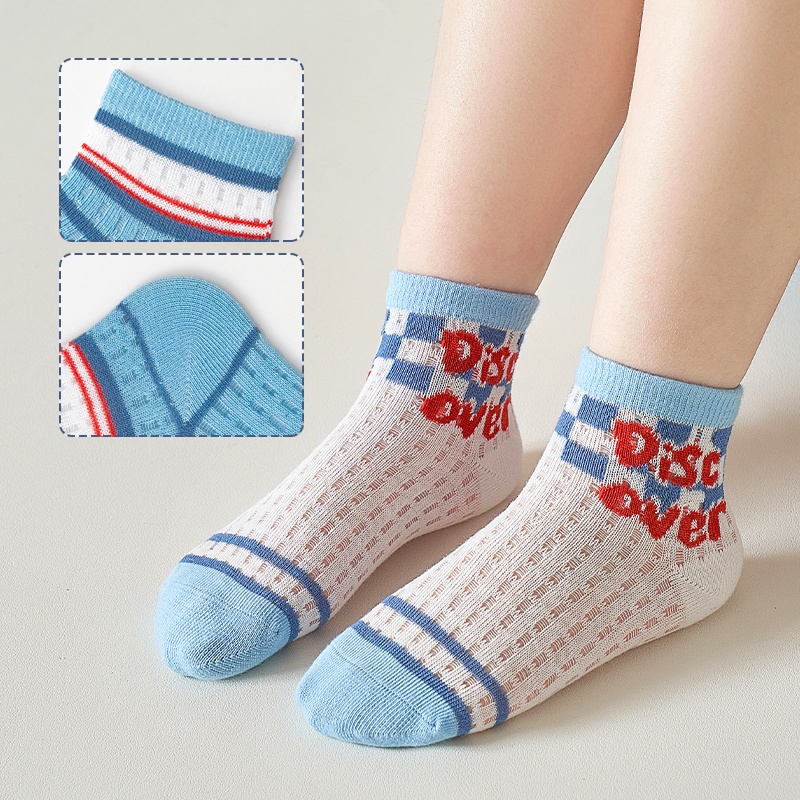 Tất Lưới Thoáng Khí Trọng Lượng Nhẹ Thấm Hút Mồ Hôi In Họa Tiết Boom Màu Xanh Dương Cho Bé Trai 1-12 Tuổi