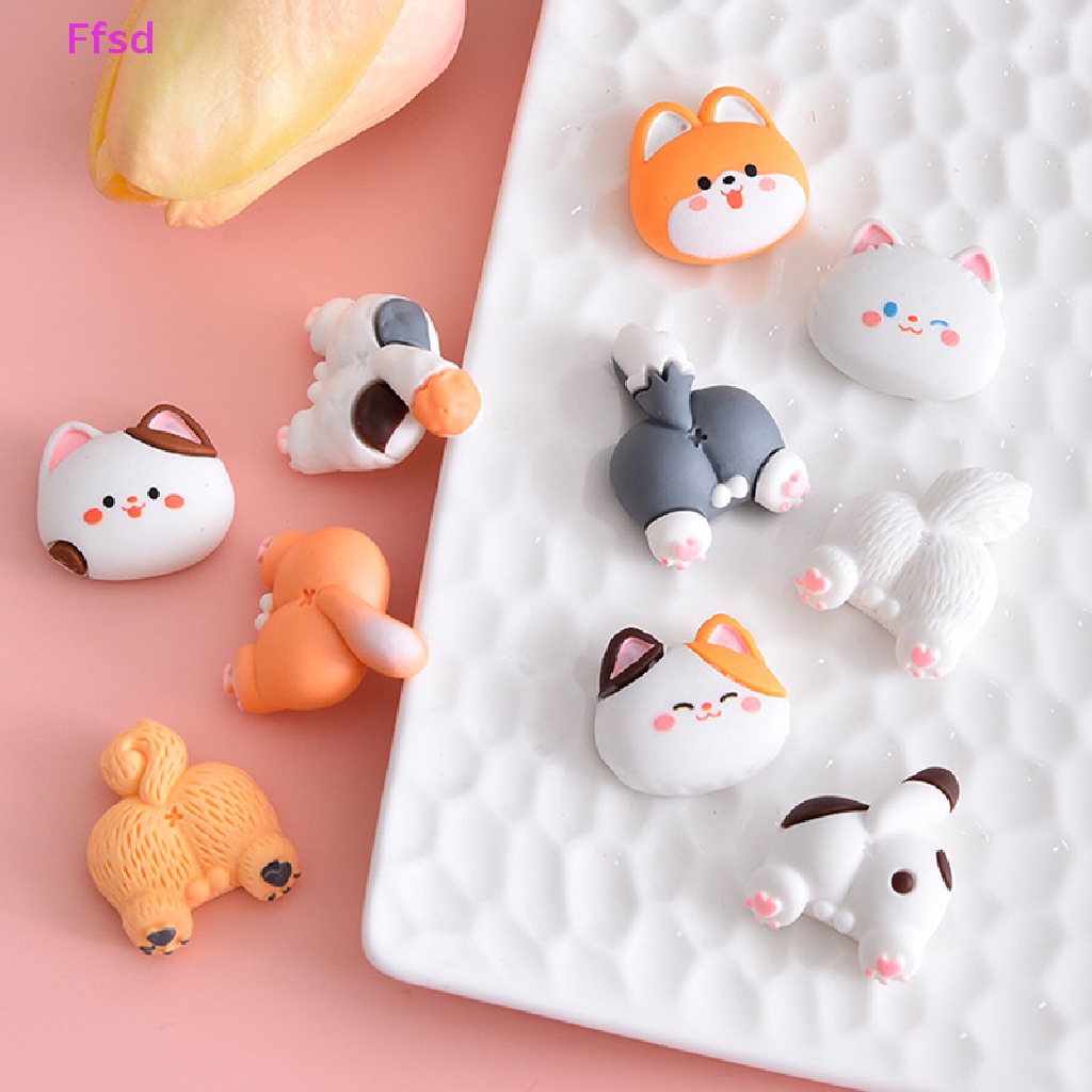 {Ffsd} Set 10 Miếng Dán Hoạt Hình Đầu Chó Mèo Dễ Thương Bằng Nhựa Resin Trang Trí Sổ Tay / Điện Thoại / Tủ Lạnh DIY
