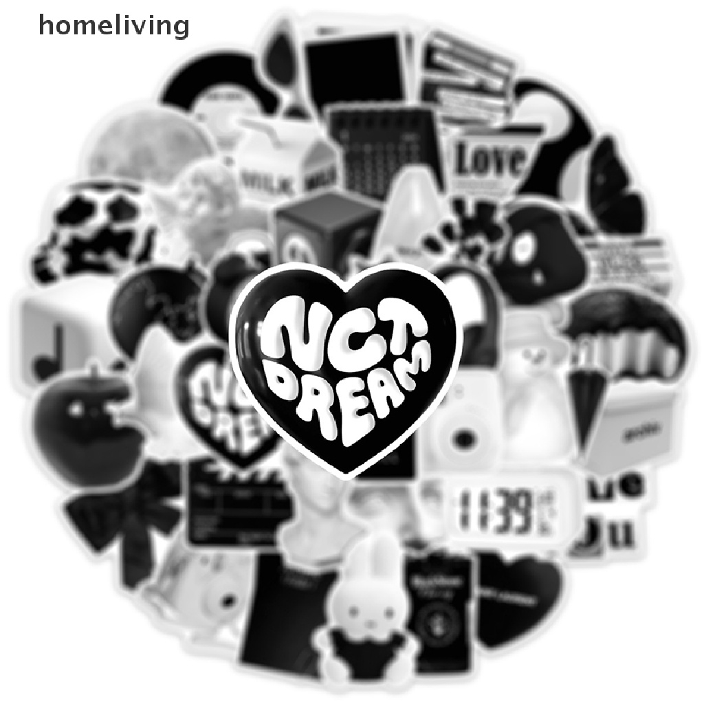 Set 50 Sticker Màu Trắng Đen Trang Trí Sổ Tay DIY