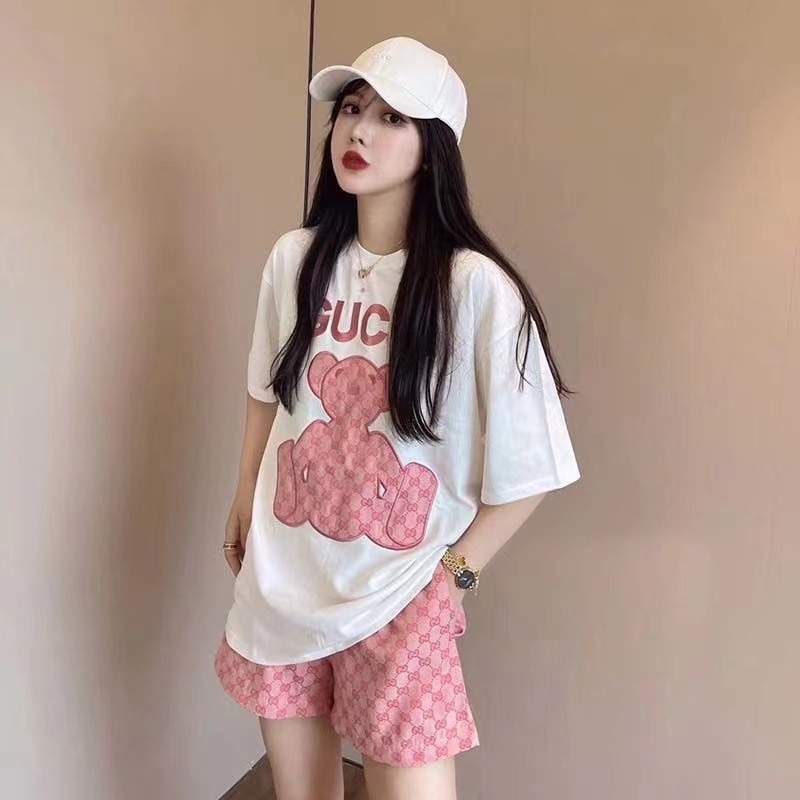 Set đồ nữ sang chảnh Set đồ nữ Set váy nữ Set Áo Thun Ngắn Tay Thêu Hình Gấu Và Quần Short Thể Thao Thời Trang Dành Cho Nữ