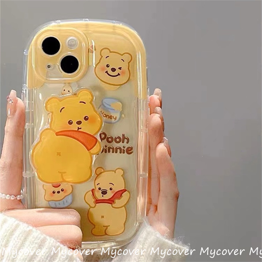 Ốp Điện Thoại Silicon Họa Tiết Hoạt Hình Chú Gấu Kèm Giá Đỡ Cho iPhone 14 13 12 11 Pro Max X Xr Xs 8 7 6 Plus SE 2020