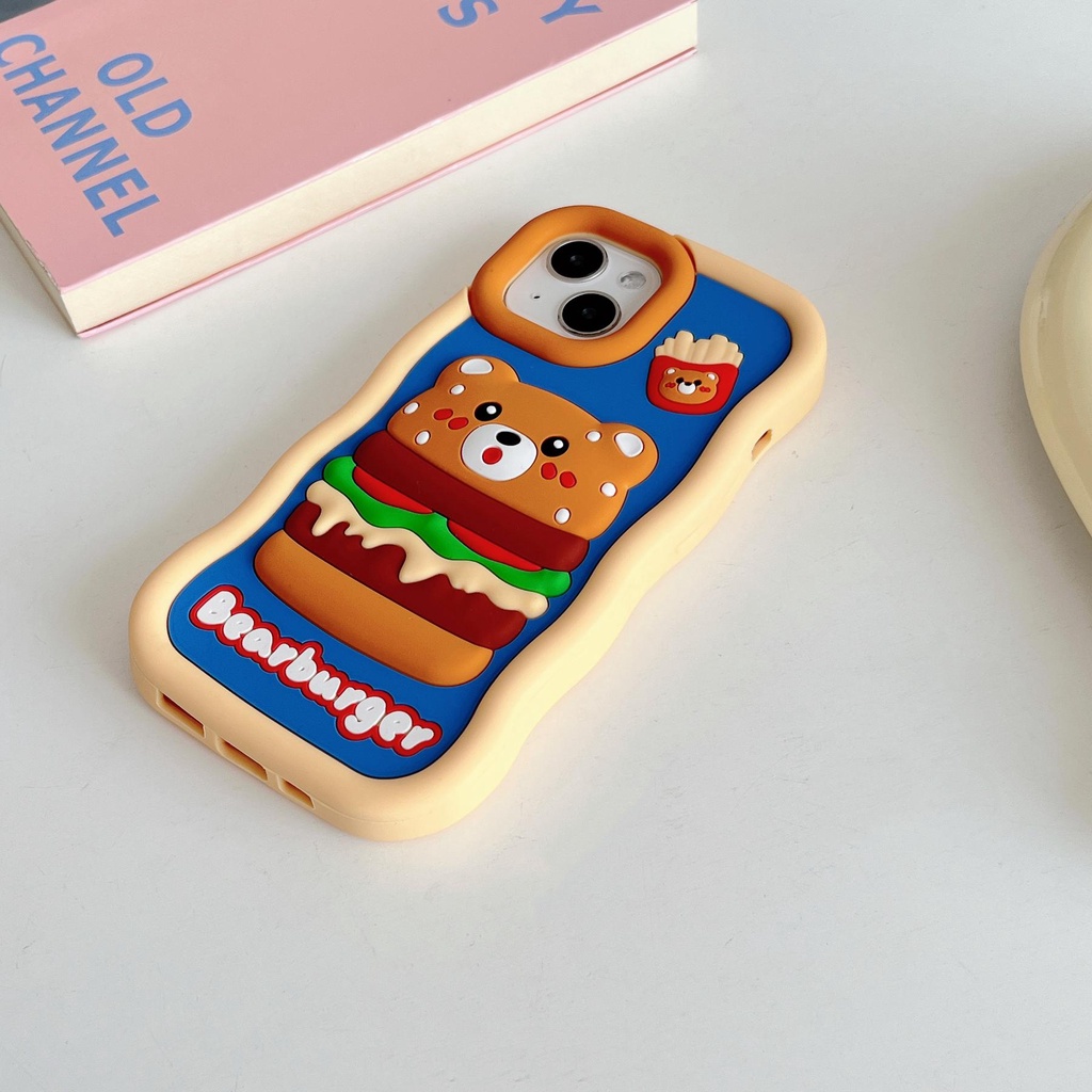 Ốp Điện Thoại tpu Dẻo Họa Tiết Hoạt Hình Gấu Hamburger 3D Dễ Thương Chống Rơi Cho iPhone 14 13 12 11 Pro MAX