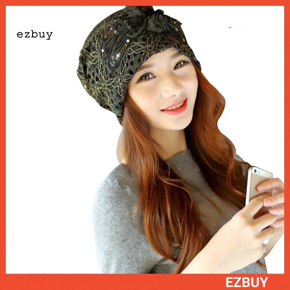 Mũ Trùm Đầu Giữ Ấm Chống Gió Phối Ren Hoa Thời Trang Cho Nữ