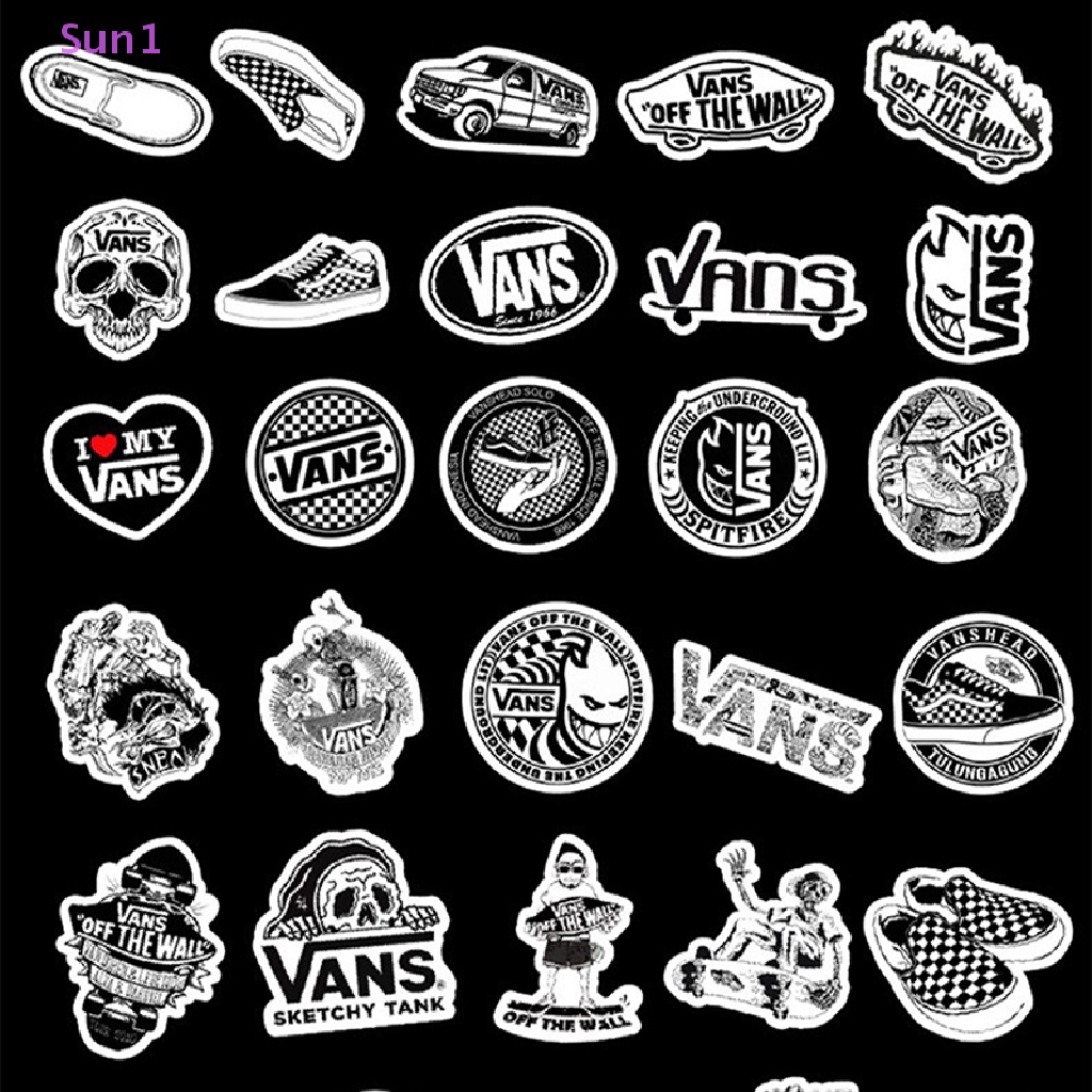 Set 50 Nhãn Dán Trang Trí Va Li Kéo Họa Tiết Graffiti Trắng Đen Cá Tính Sun1 >