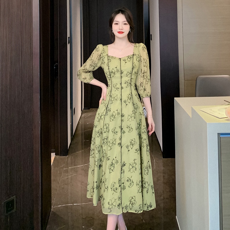 Đầm Hoa Tay Lỡ Phối Dây Rút Thời Trang Xuân Hè Trẻ Trung