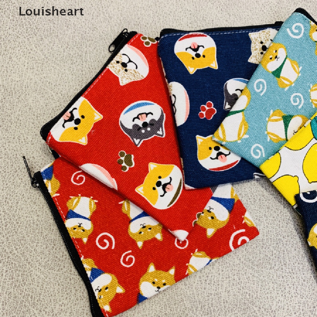 Louisheart Ví Canvas Đựng Tiền Xu / Chìa Khóa Họa Tiết Chú Chó Dễ Thương Sáng Tạo