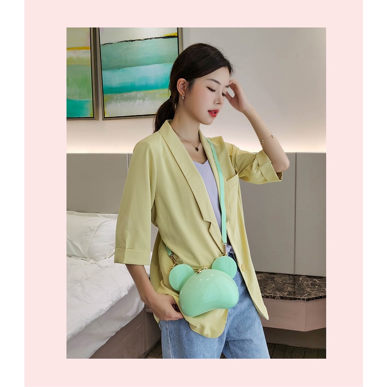 Túi Đeo Chéo Bằng PVC Thiết Kế Hình Tai Chuột Mickey Dễ Thương Giản Dị