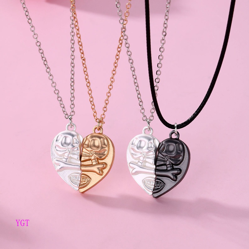 Ygt Set 2 Vòng cổ Mặt Trái Tim Đầu Lâu Từ Tính Thiết Kế Đơn Giản Sáng Tạo Cho Cặp Đôi