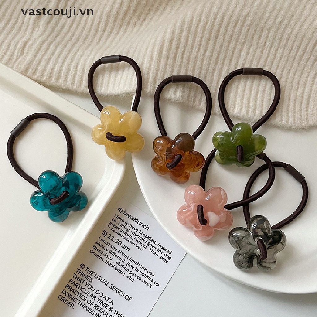 Dây Buộc Tóc Cao Su Co Giãn Đính Hoa Phong Cách Hàn Quốc Cho Nữ