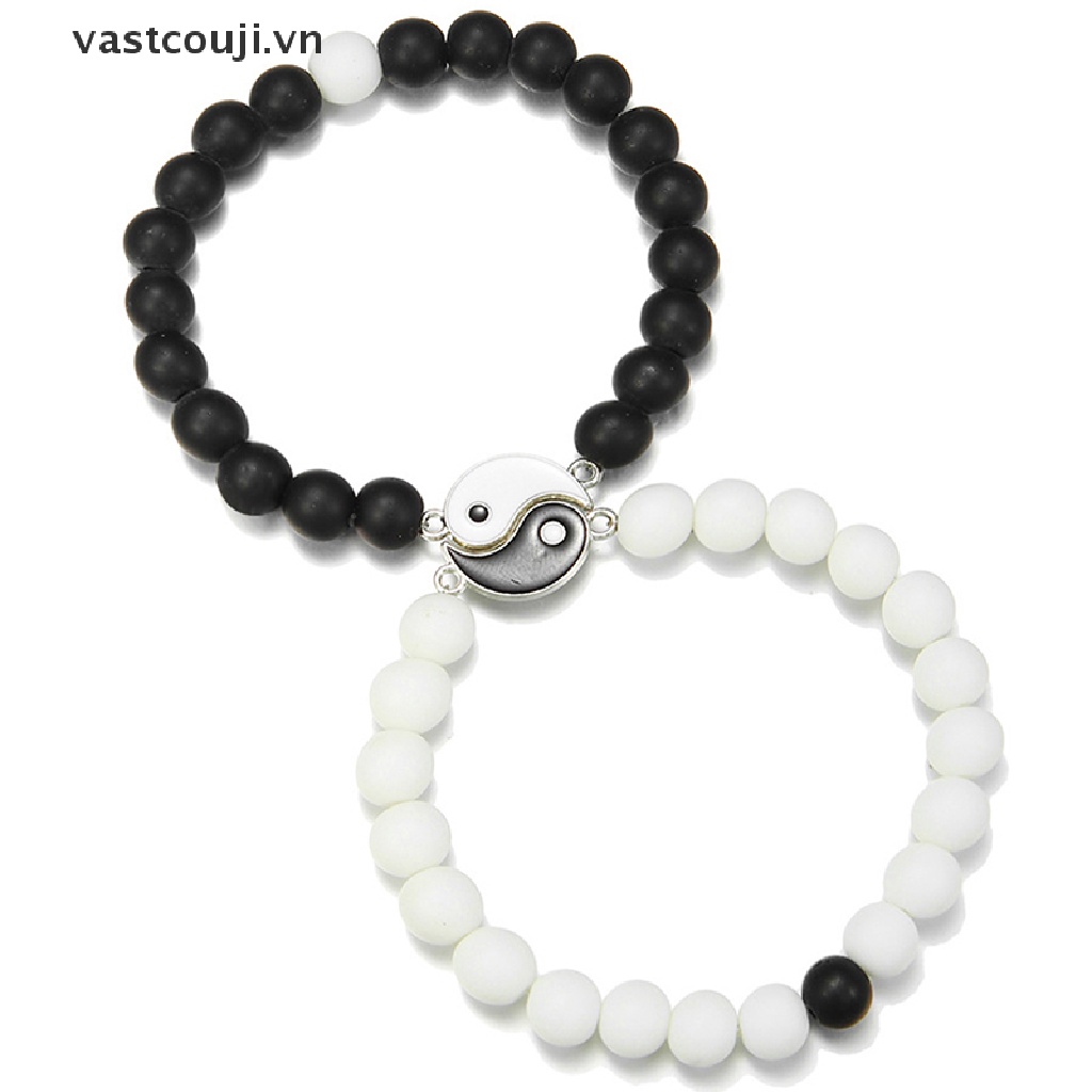 Vòng Tay Chuỗi Hạt Phối Màu Trắng Đen Phong Cách Tai Chi Thời Trang Âu Mỹ Cho Cặp Đôi