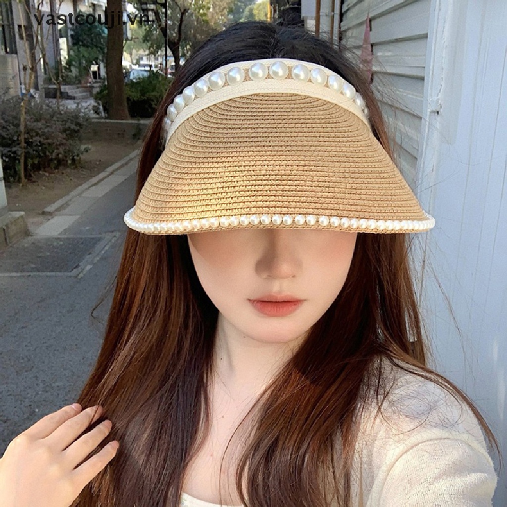 Mũ Lưỡi Trai Hở Chóp Đính Ngọc Trai Thời Trang Mùa Hè Cho Nữ